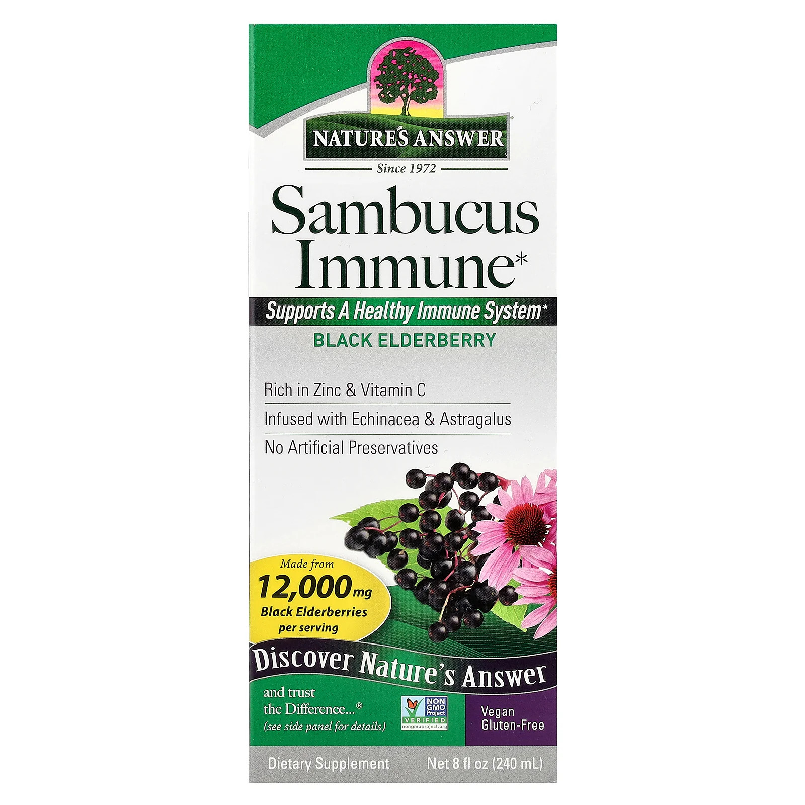 2 X Nature’s Answer, Sambucus Immune, Black Elderberry, 12,000 mg, 8 fl oz (240