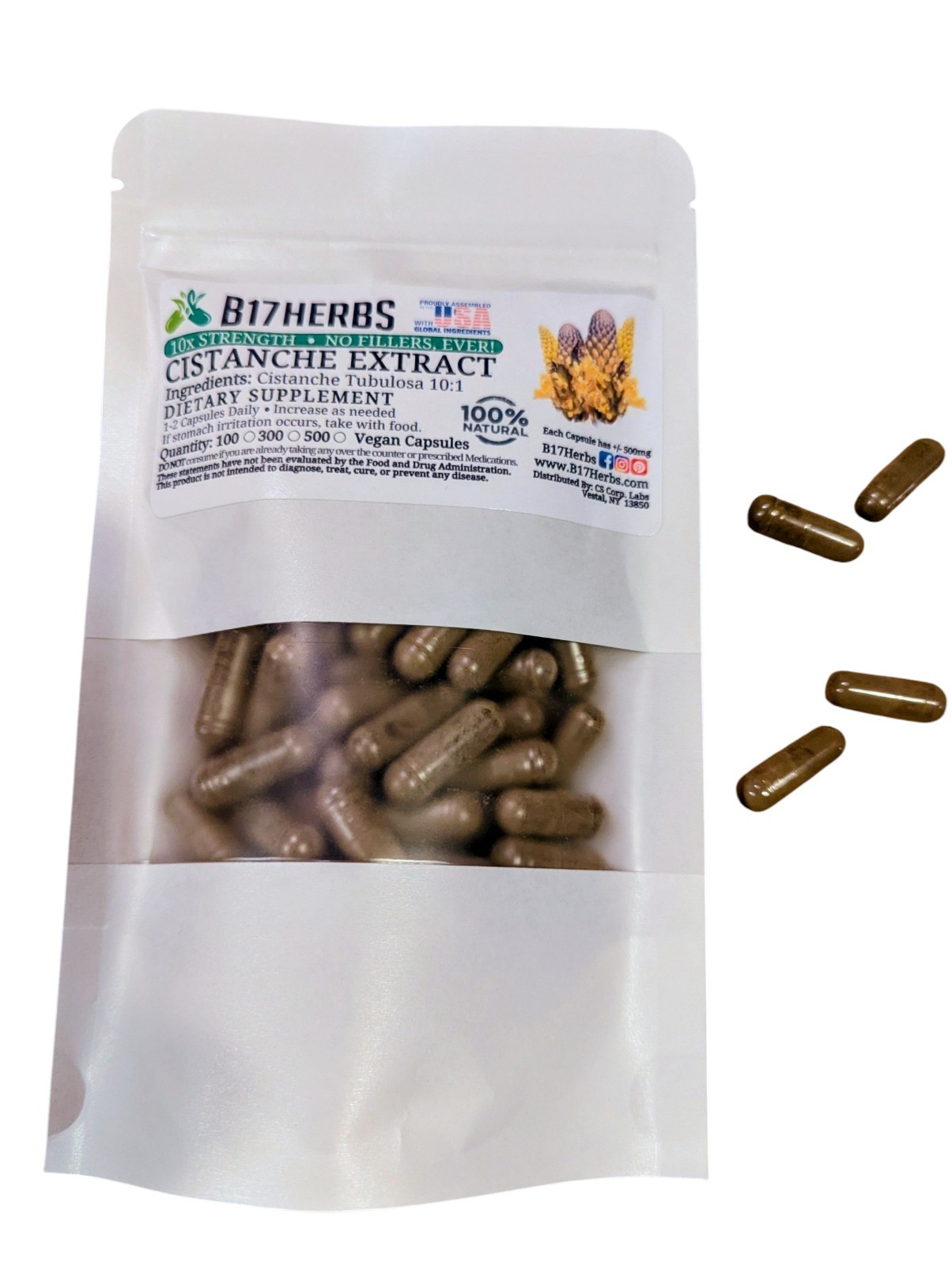 Cistanche Tubulosa 10:1 Extract Caps – 10x Strength – 100 Veggie Caps, 500mg