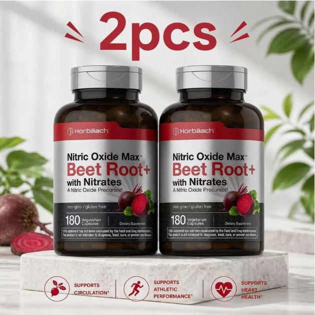 2 BOTTLES-Nitric Oxide Beet Root Capsules |With Nitrates |180 Count| by Horbaach