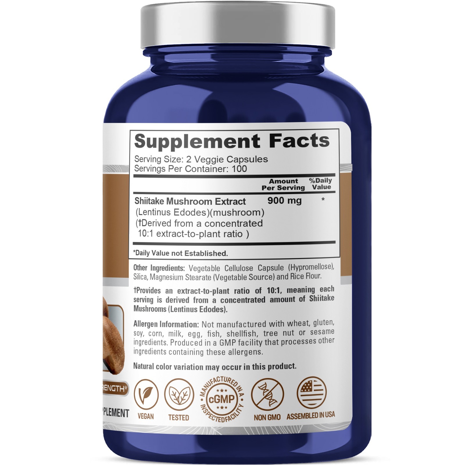 NusaPure Shiitake Mushroom Extract 9000mg 200 Veggie Capsules (Non-GMO & Glut…