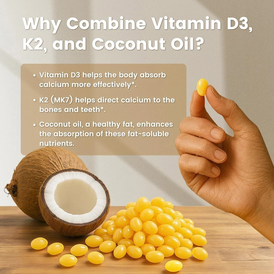 Corefeel Vitamin D3 K2 10,000 IU, 200 mcg MK|7, 300 Coconut Oil Softgels, 2 i