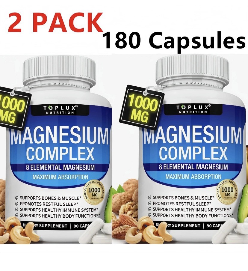 2Pack Magnesium complex supplement: 1000mg of 8-element magnesium, 180 capsules