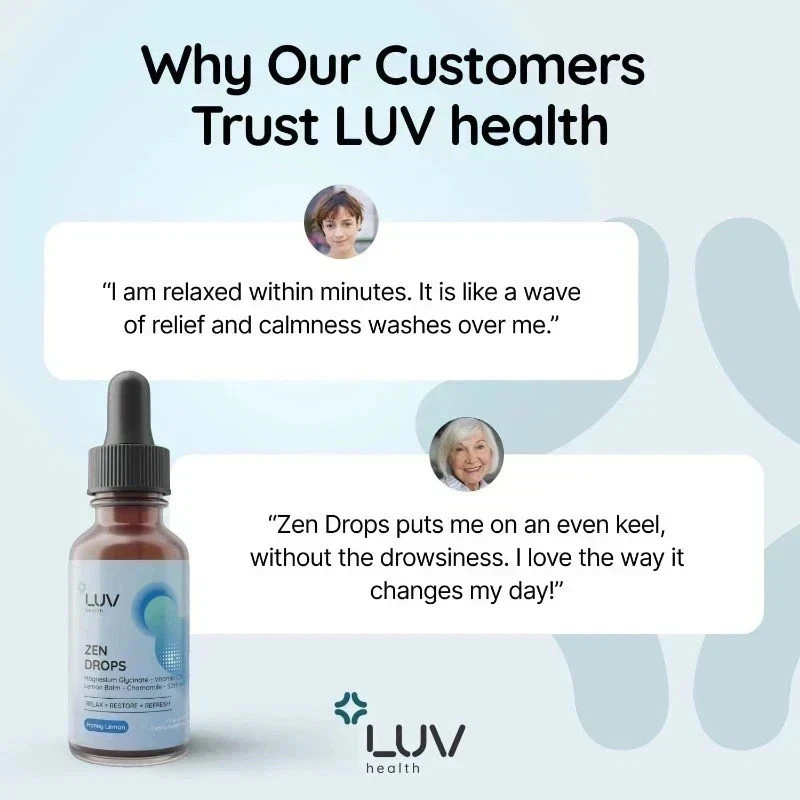 Zen LUV Drops Stress Support with Magnesium Glycinate and Lemon BalM 1 PACK.