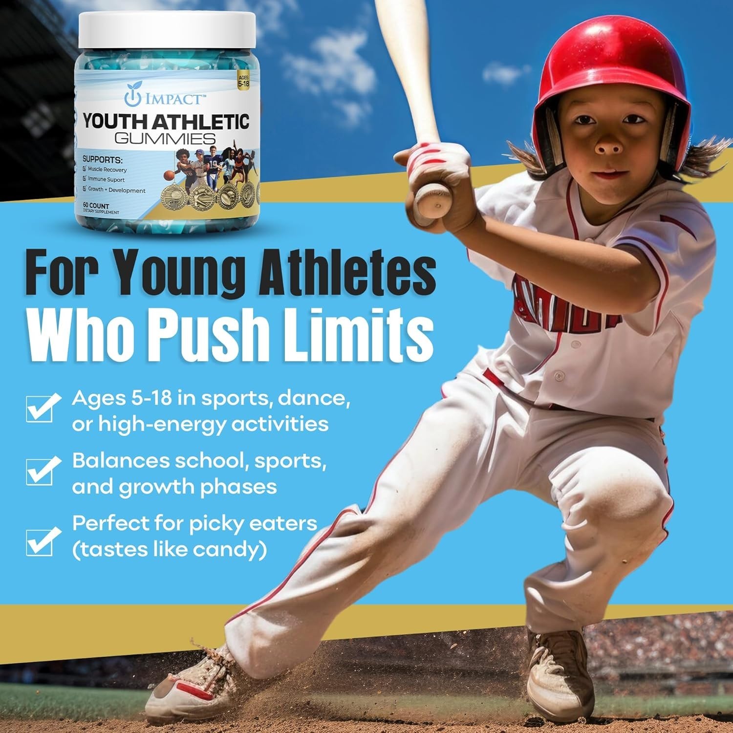 Youth Athletic Gummies – Kids Multivitamin Gummies with Essential Nutrients
