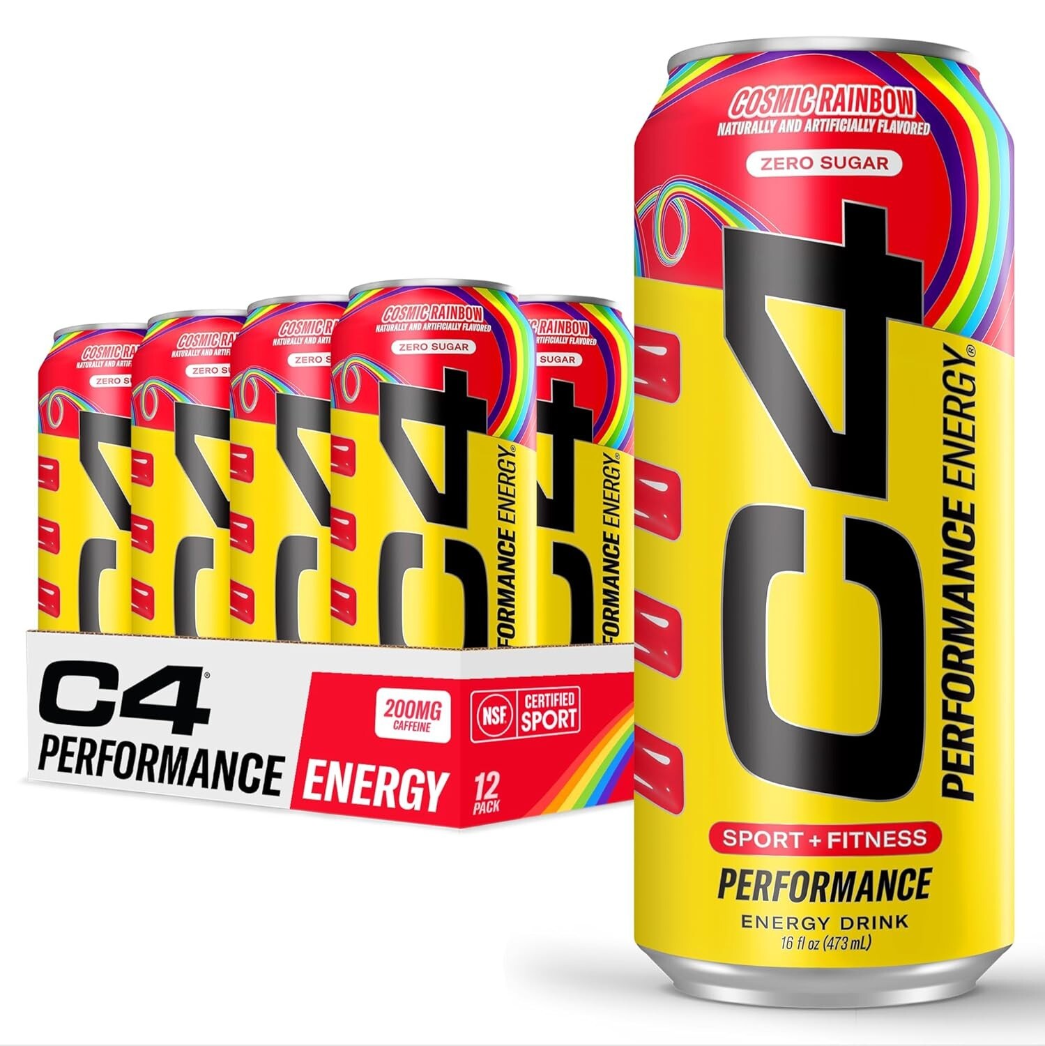 C4 Cosmic Rainbow Energy Drink – 12 Pack of 16 Fl Oz, Zero Sugar & High Power