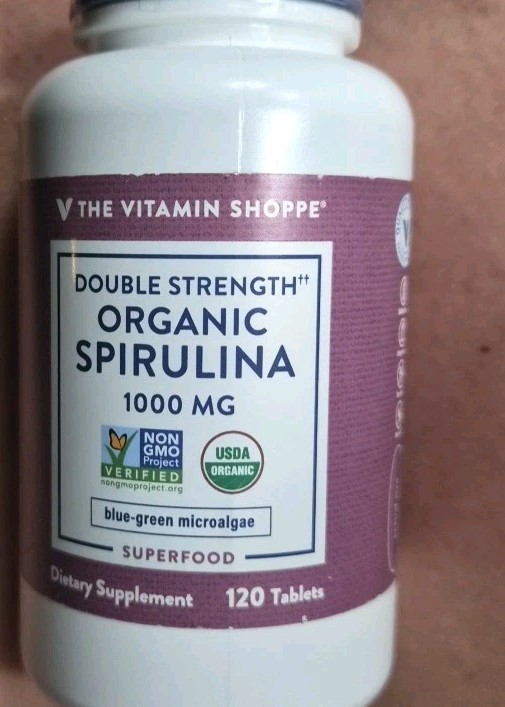 Double Strength Organic Spirulina Microalgae Superfood 1,000MG BB 120 Tabs 12/27