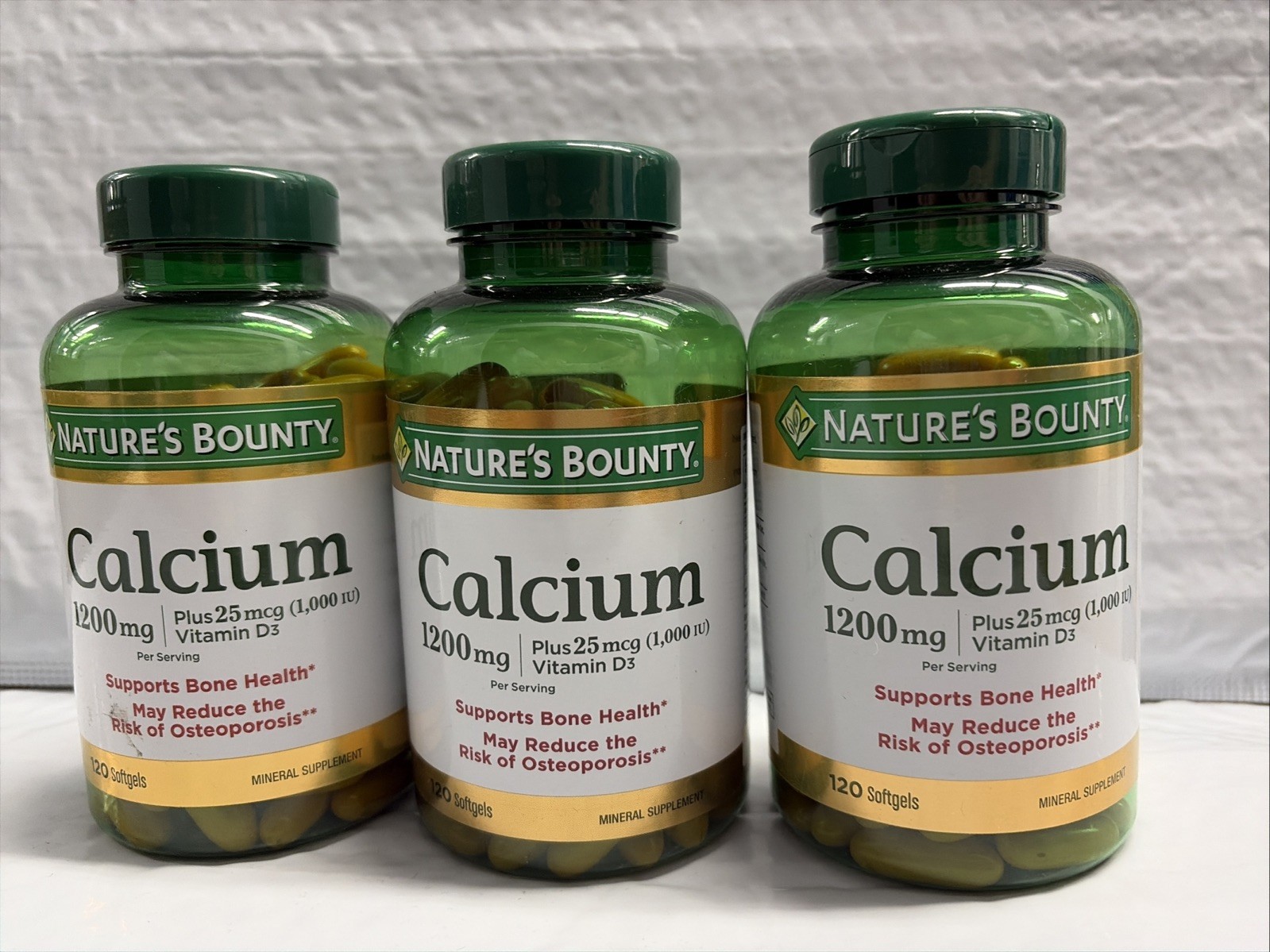 3 X Nature’s Bounty Calcium 1200mg + D3 – 120 Softgels Each -. Exp. 10/27