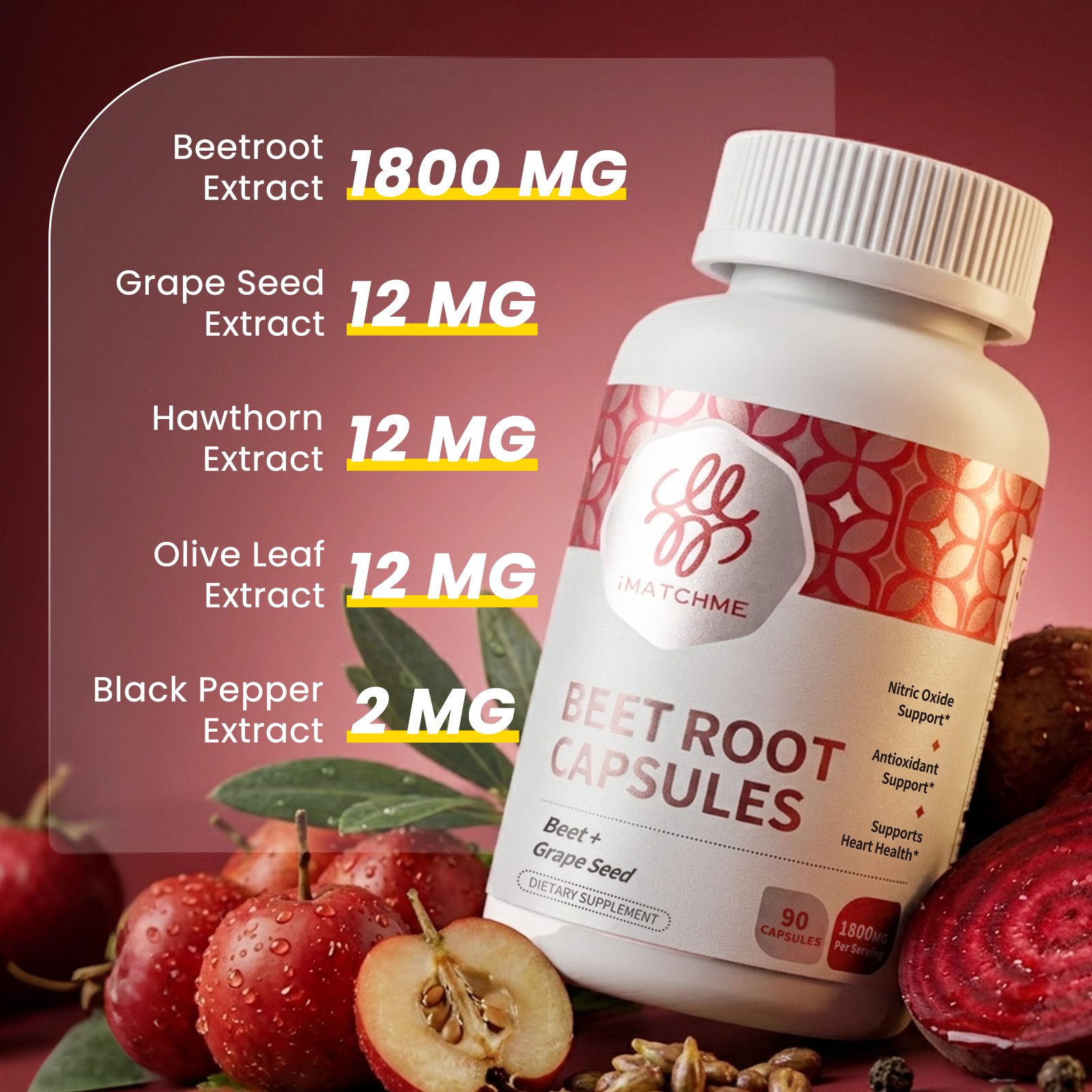 Beet Root 1800 mg Strength 20:1 Extract, Nitric Oxide,Heart Health Support 90ct