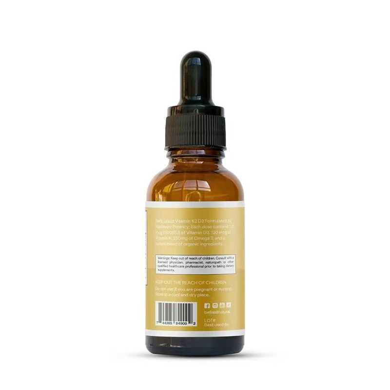 Bella All Natural D3 K2 Drops Organic Omega 3 MCT Oil 50ml Supplement for Daily
