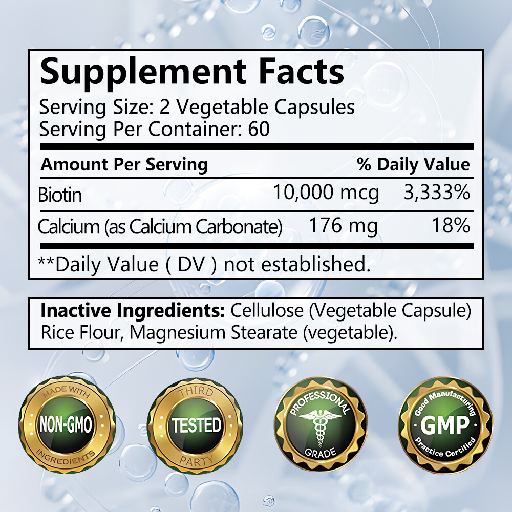 Biotin(Vitamin B7) 10,000mcg ,30 to 120 Capsules-Keratin Hair Skin Nails Energy