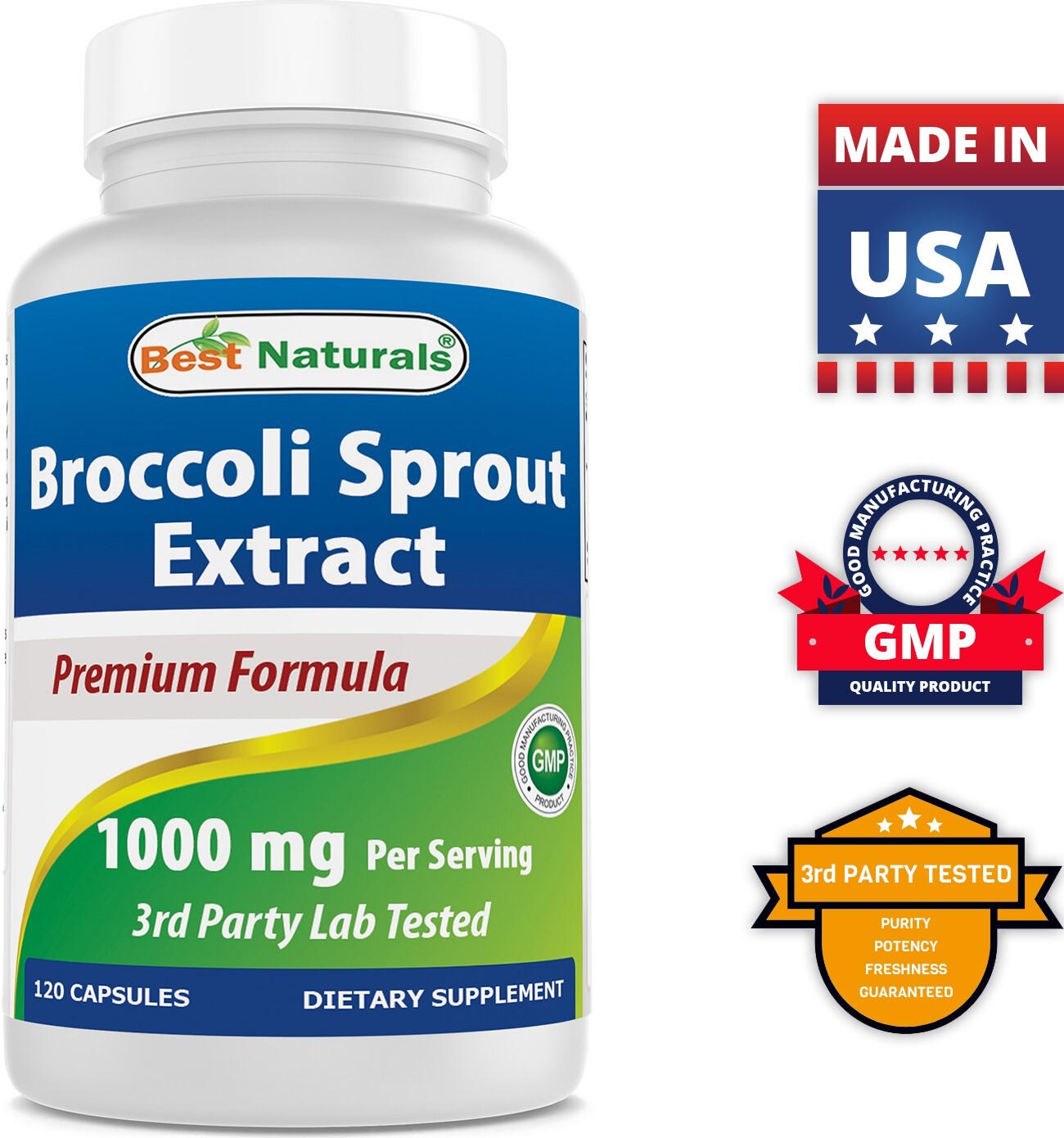 3 Pack Best Naturals Broccoli Sprouts Extract 1000 mg 120 Capsules