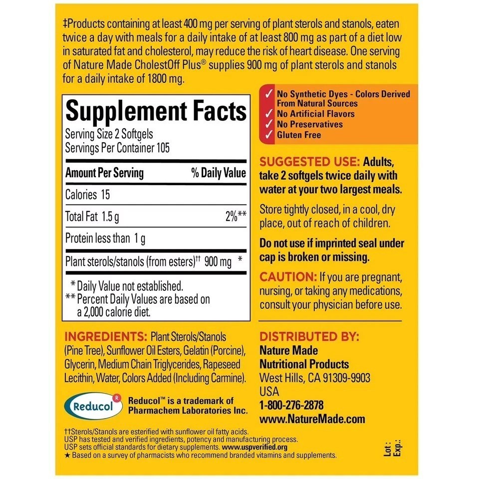 Nature Made CholestOff Plus 900mg 210 Softgels Exp 03/2027 New Sealed