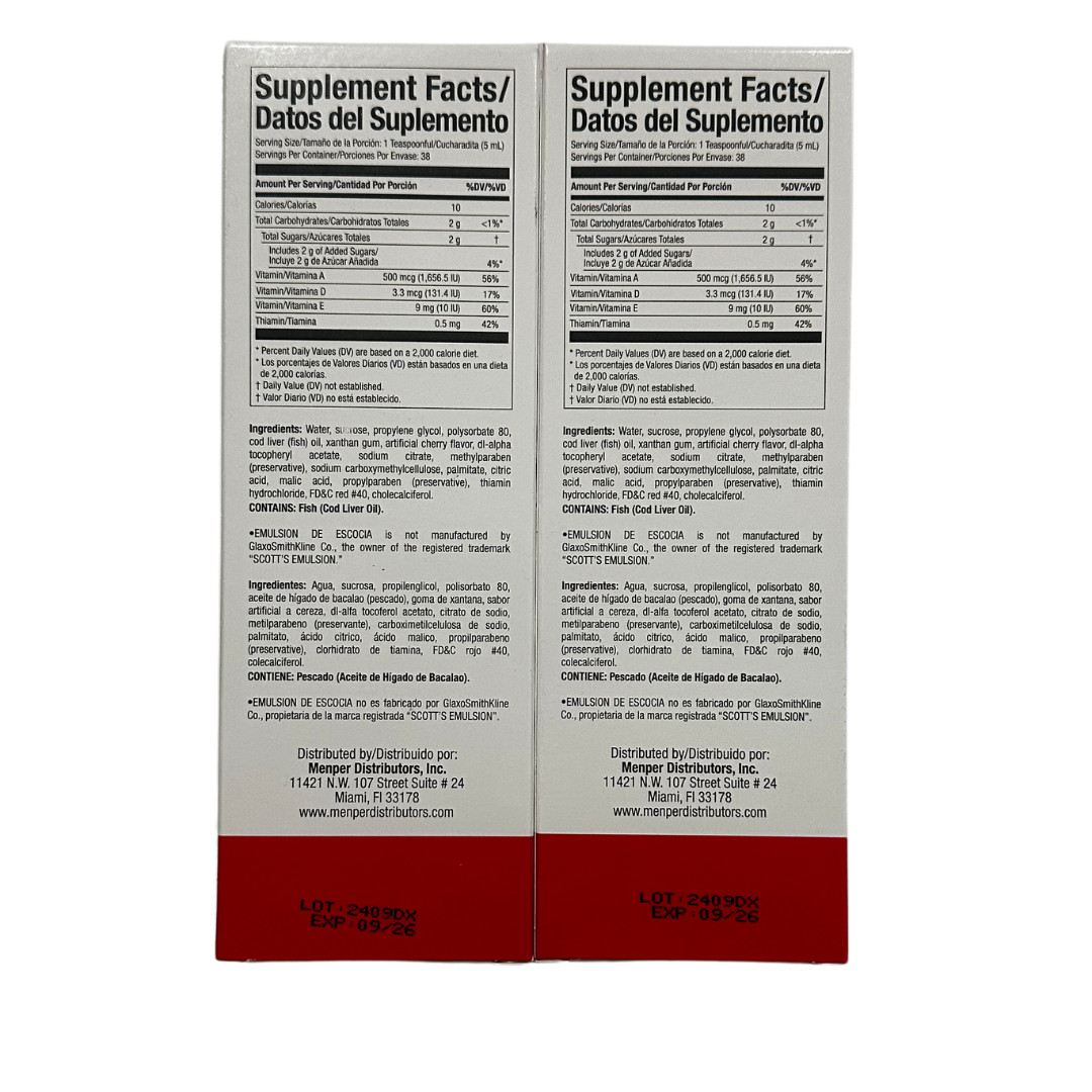 Emulsion de Escocia 2PACK Cod Liver Oil Vitamin A & D 6.5 FL oz Cherry
