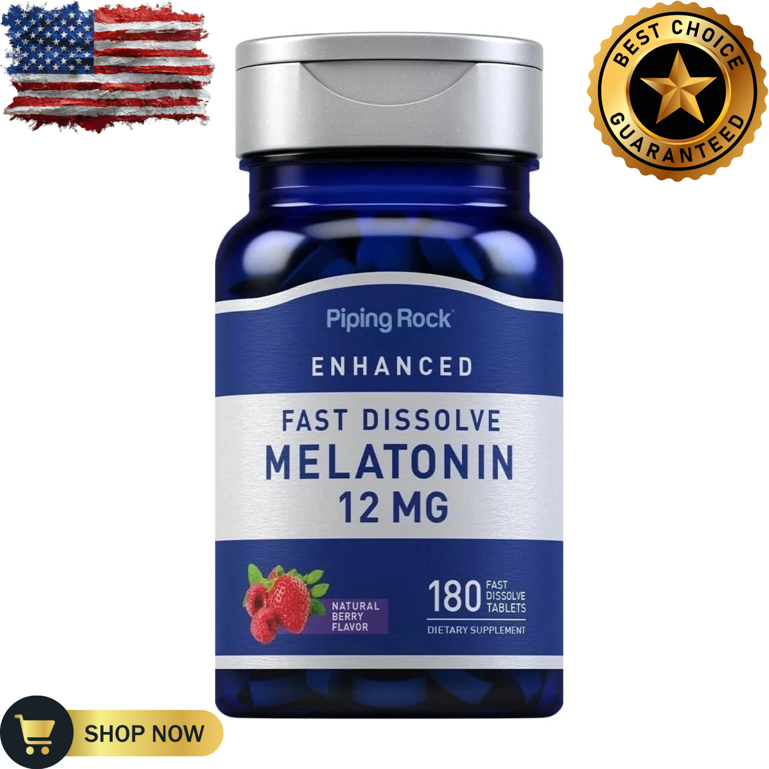 Piping Rock Melatonin 12 mg | 180 Tablets | for better sleep All Nights Non-GMO