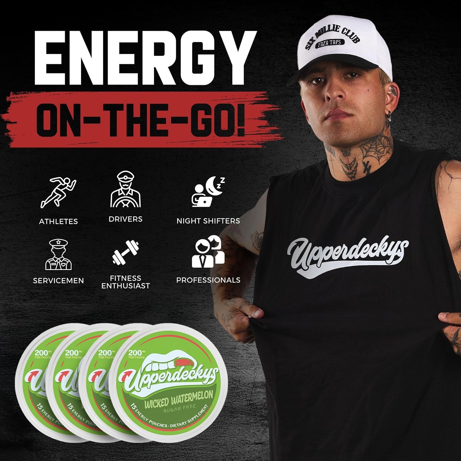 Upperdeckys Caffeine Energy Pouches 200mg Caffeine Supplement for Energy and…
