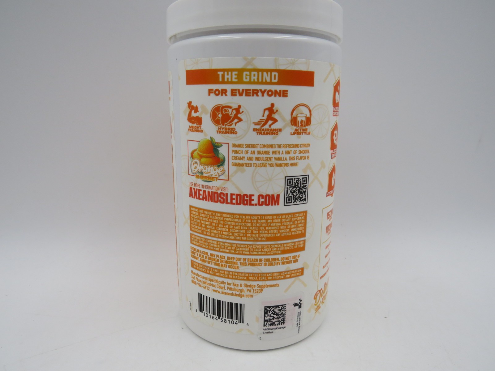Axe & Sledge The Grind Hydration 30 Servings Orange Sherbert Exp:09/27