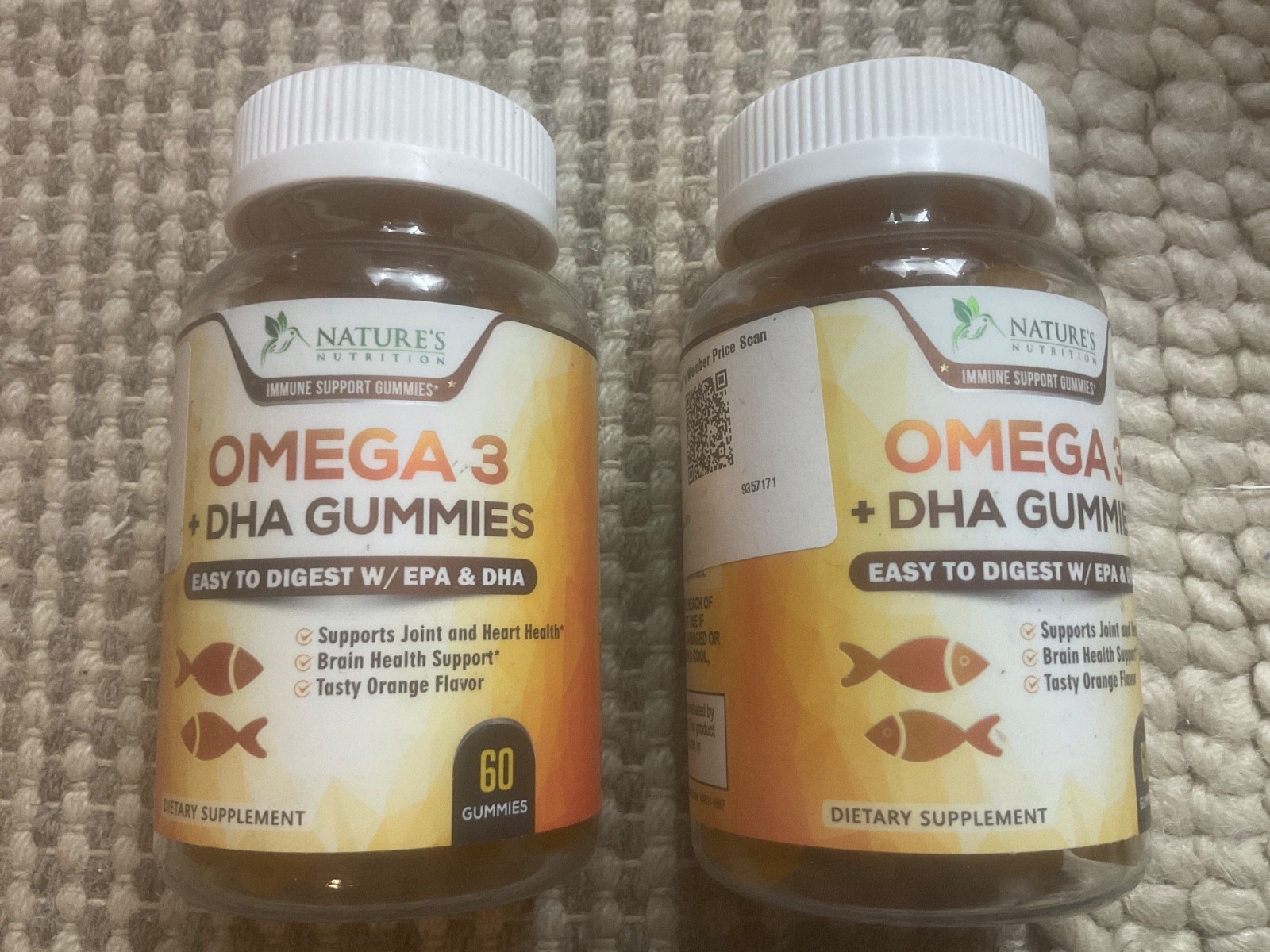 2 Pack Nature’s Nutrition Omega 3 Fish Oil 60 Gummies Natural Orange Flavor