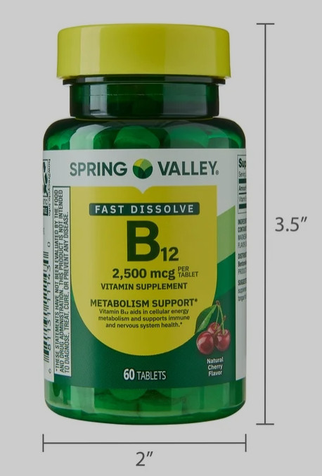 Spring Valley Vitamin B12 Quick-Dissolve Tablets 2500 mcg – Cherry – 60 Count