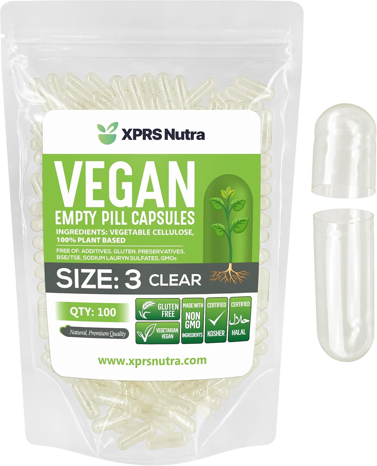 Size 3 Empty Capsules – 100 Count Clear Empty Vegan Capsules – Vegetarian Pills