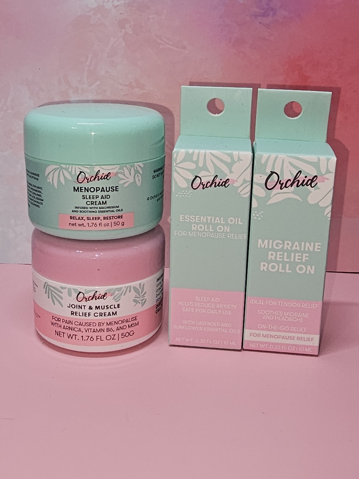 Orchid Joint & Muscle Cream, Menopause Sleep Aid Cream, EO Roll On & Migraine RO