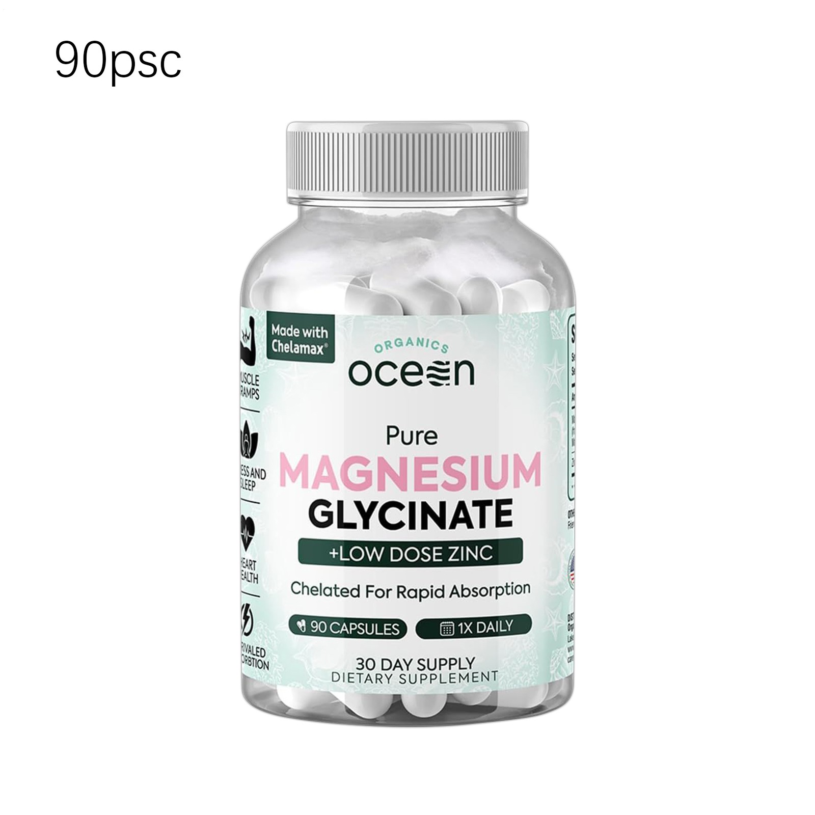 Organics Ocean Pure Magnesium Glycinate with Zinc – Maximum Strength Chelated