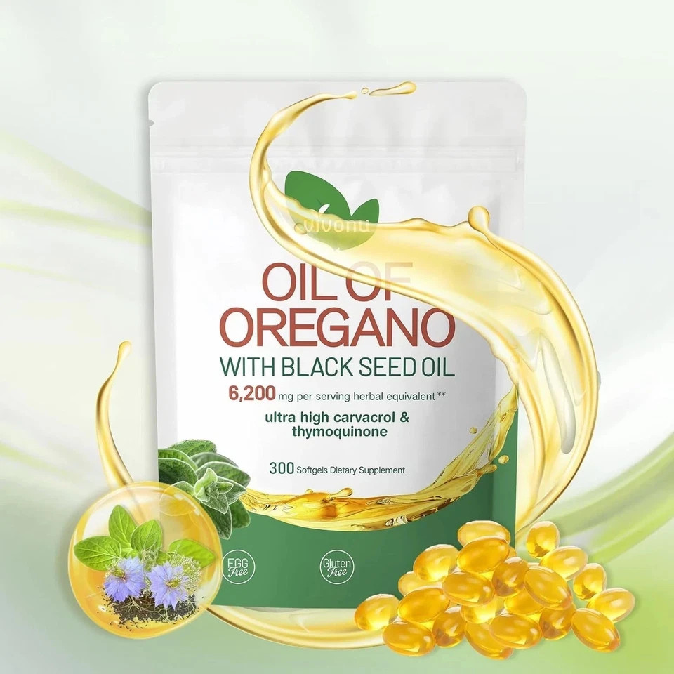 Advanced Oil of Oregano 6000mg w/ Black Seed Oil – 300 Softgels Max Strength USA