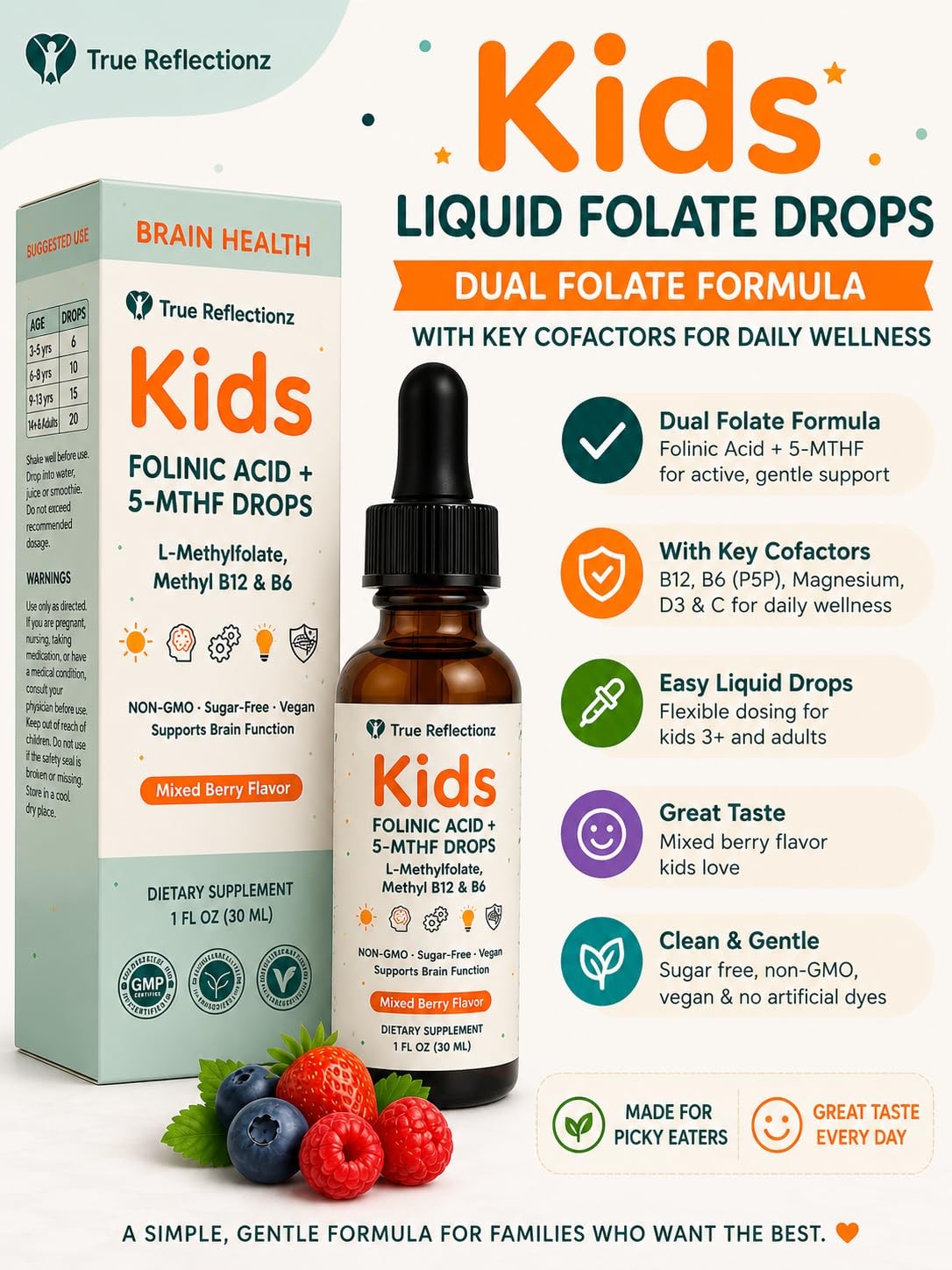 Folinic Acid Drops Kids 800 mcg + LMethylfolate + B12 +P5P B6 Gentle Methylat…