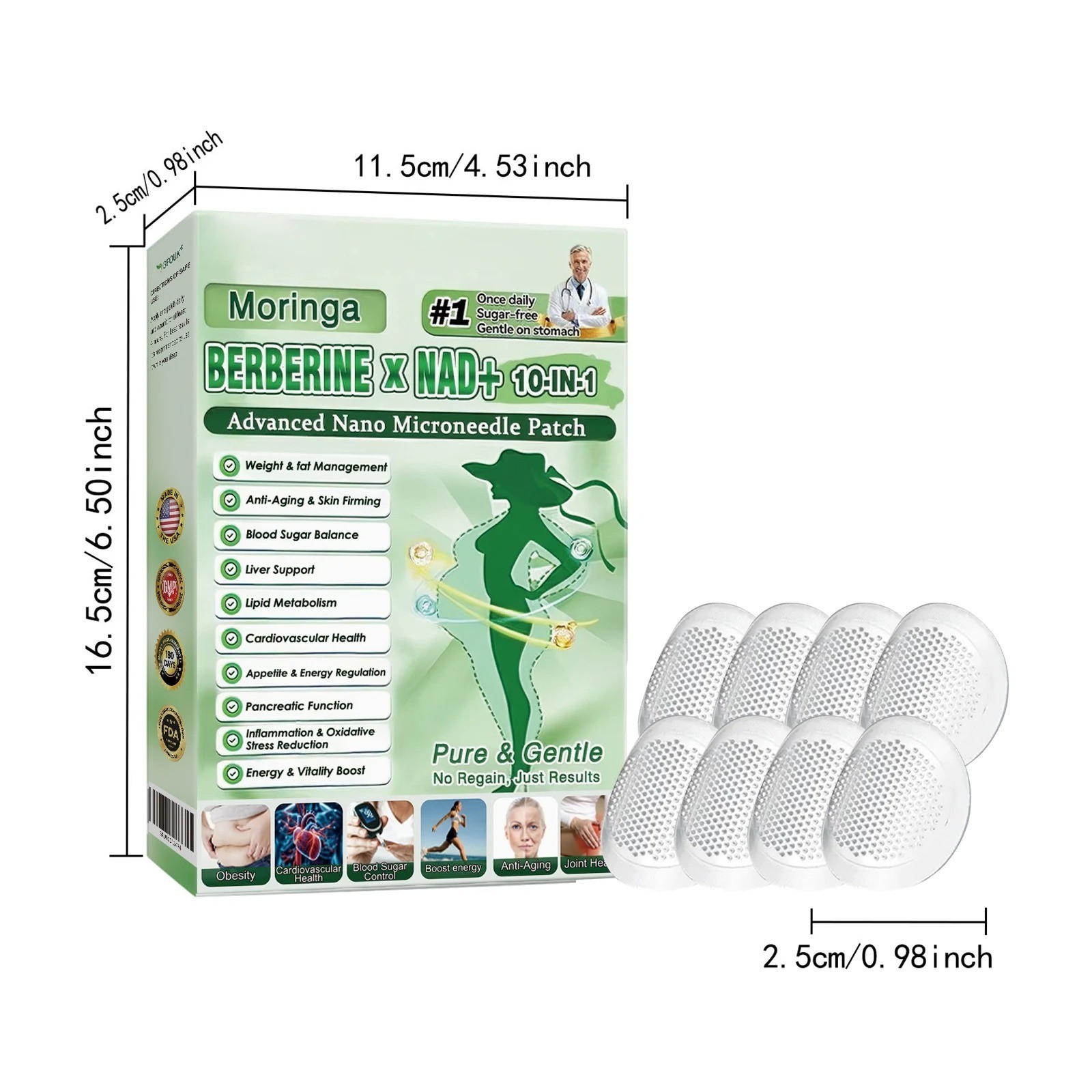3PACK Moringa Berberine 10-in-1 Advanced Nano Microneedle Patches 7Pcs/Box New