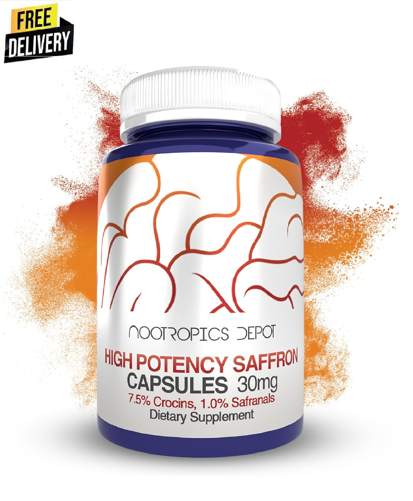 Nootropics Depot High Potency Saffron Extract Capsules | 30mg | Minimum 7.5% Cro