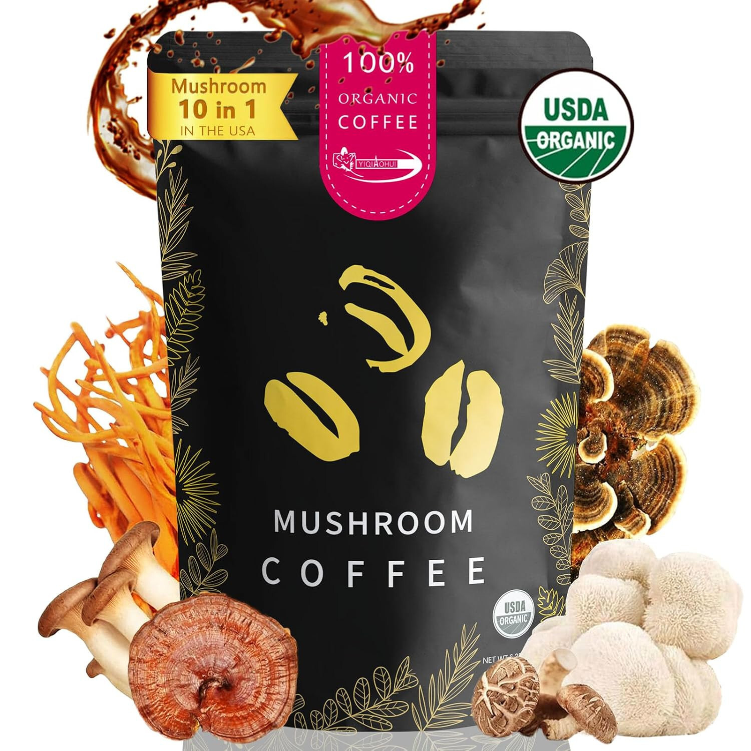 Organic Mushroom Coffee Powder 10-in-1 30 Servings Easy Blending 6.3oz