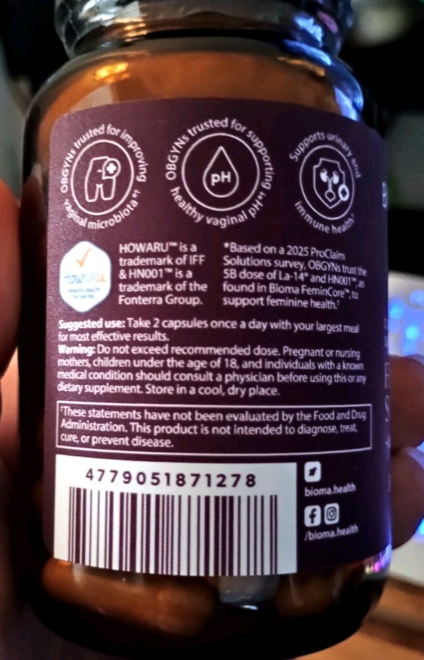 BIOMA Feminine Synbiotic Urinary Tract Wellness 60 Caps Exp 3/2028