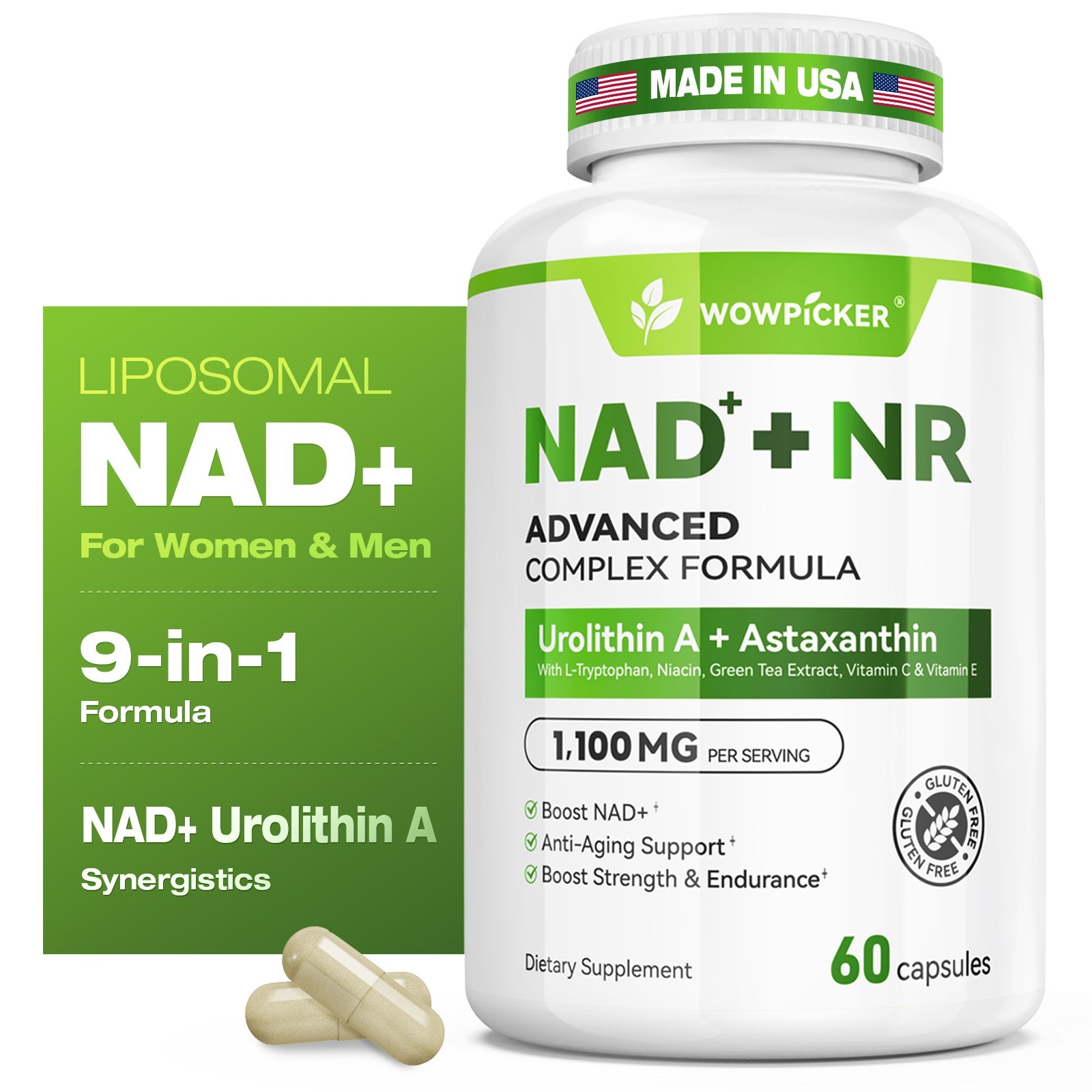 NAD Supplement with NR, 60 Capsules, Made in The USA – Support Energy