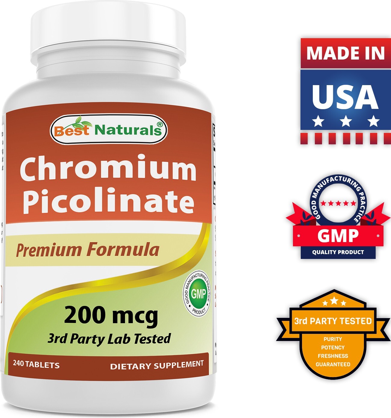 2 Pack Best Naturals Chromium Picolinate Tablet, 200 mcg, 240 Count