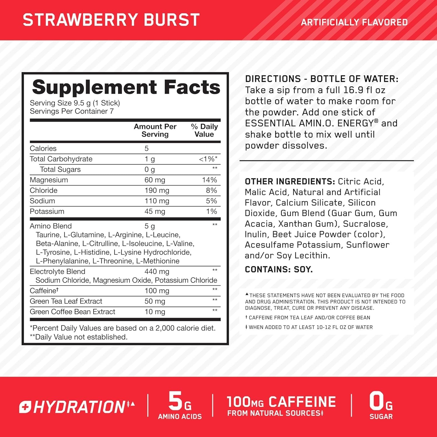 Strawberry Burst Amino Energy + Electrolytes Stick Packs for On-the-Go Hydration