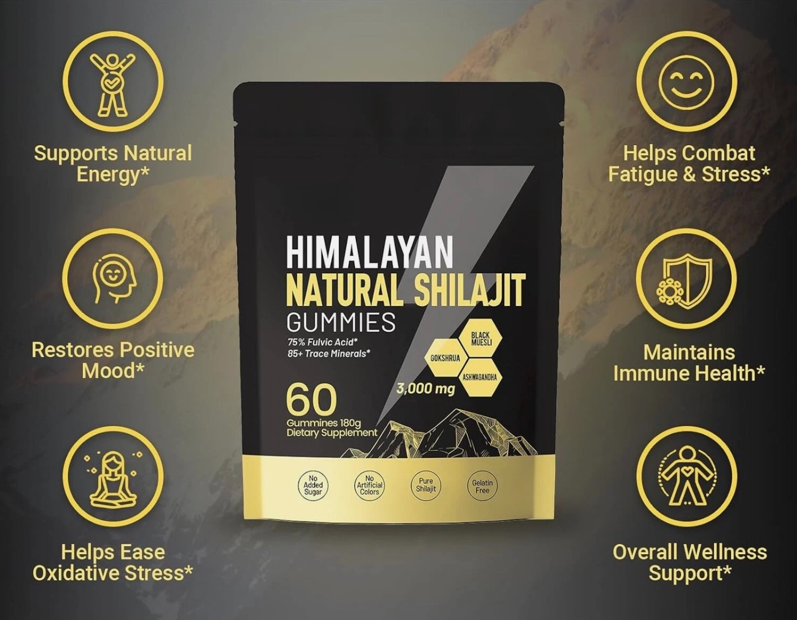Himalayan Shilajit Herbal Gummies – Natural Mineral Blend – 60 Count