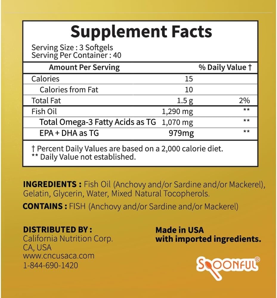 1290 mg Omega 3 Fish Oil Mini Softgels – Brain Health, 120 Count Bottle
