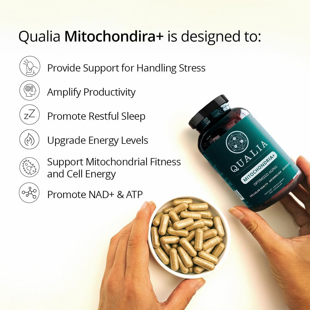 Qualia Mitochondria+, NAD+ Cellular Energy Supplement, 160 Caps, 1 Month Supply