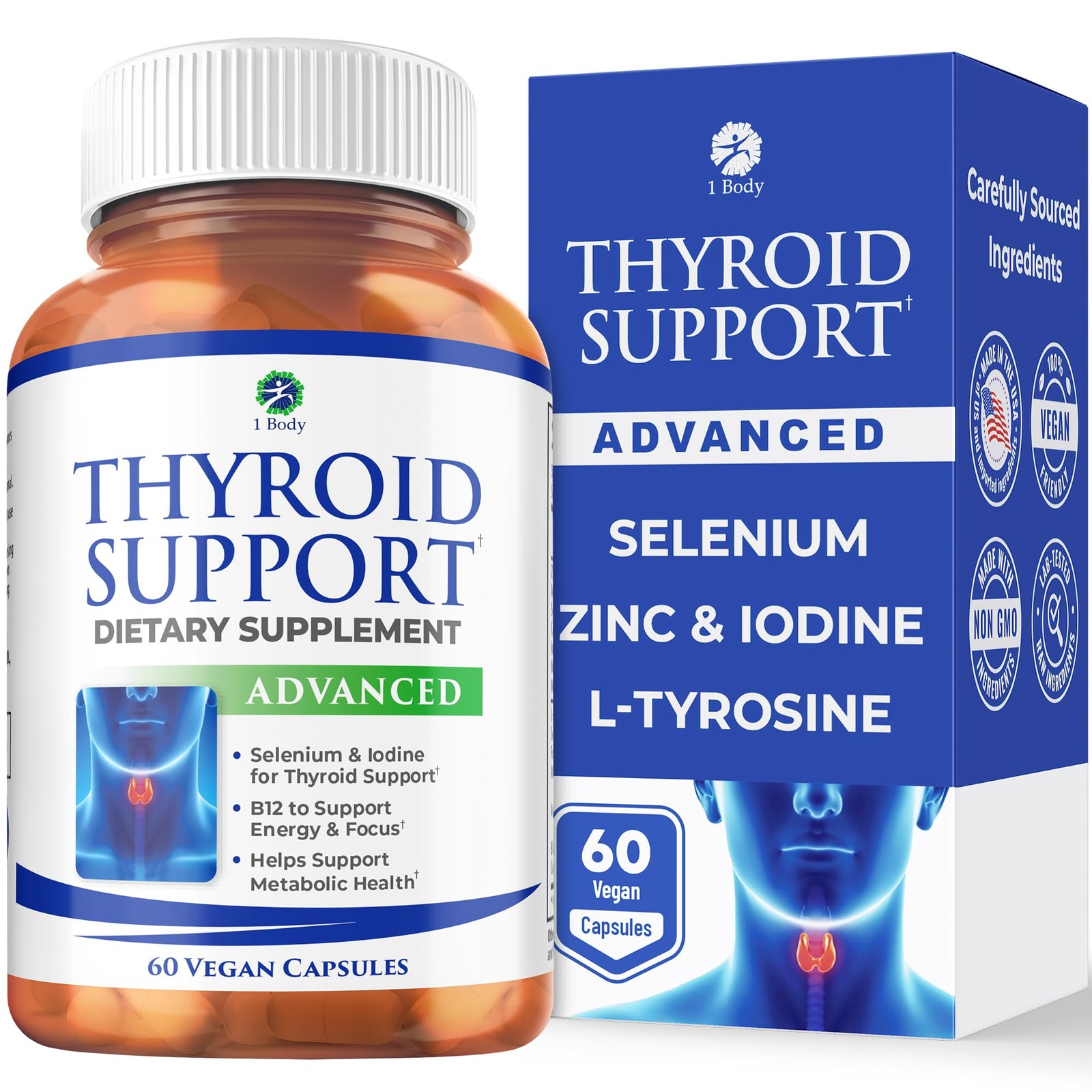 1 Body Thyroid Support Supplement for Women and Men, Selenium with Iodine, Zi…