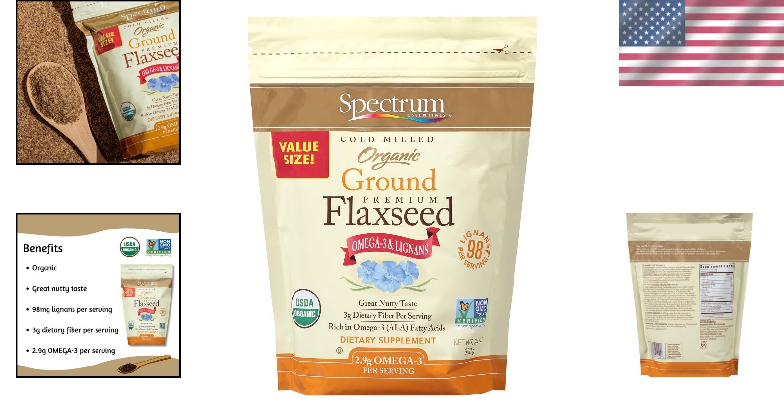 Nutty Flavor Essentials Organic Flaxseed – Gluten Free, 24 oz Dietary Supplement