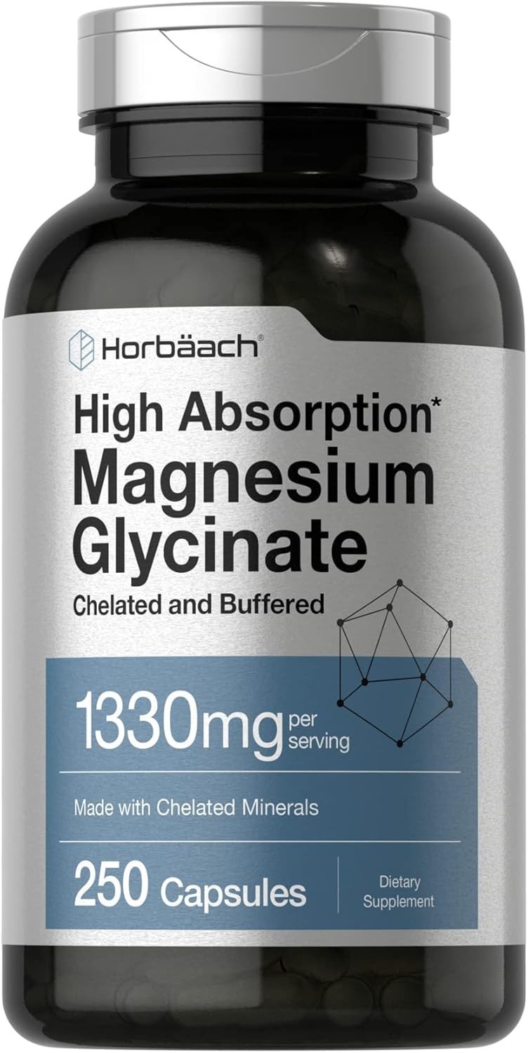 Horbaach – Glicinato de magnesio tamponado 1330 mg | 250 cápsulas | con mineral.