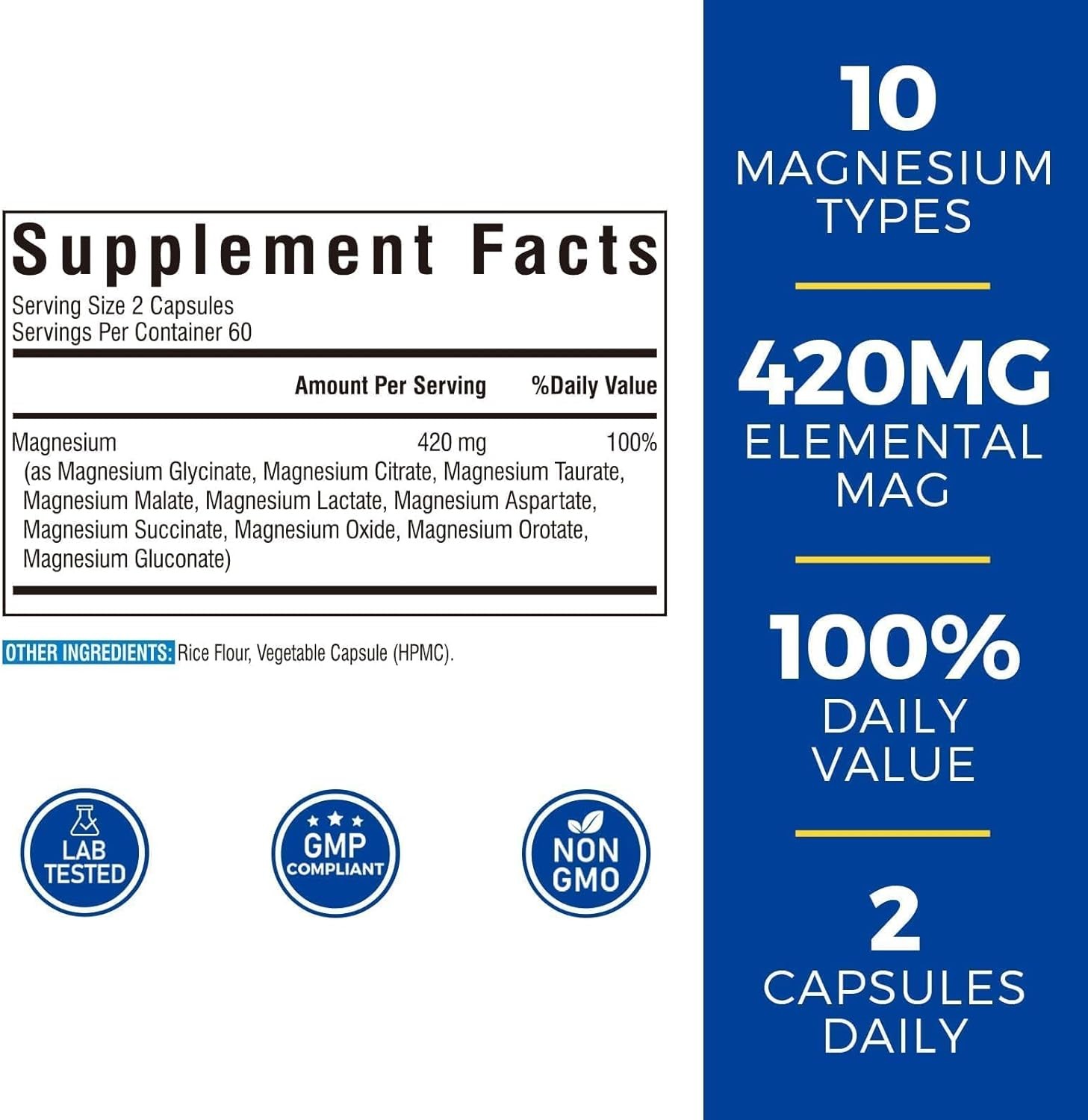 10 in1 Magnesium Complex,420Mg Elemental Magnesium Ultra Nerves&Heart Health 120