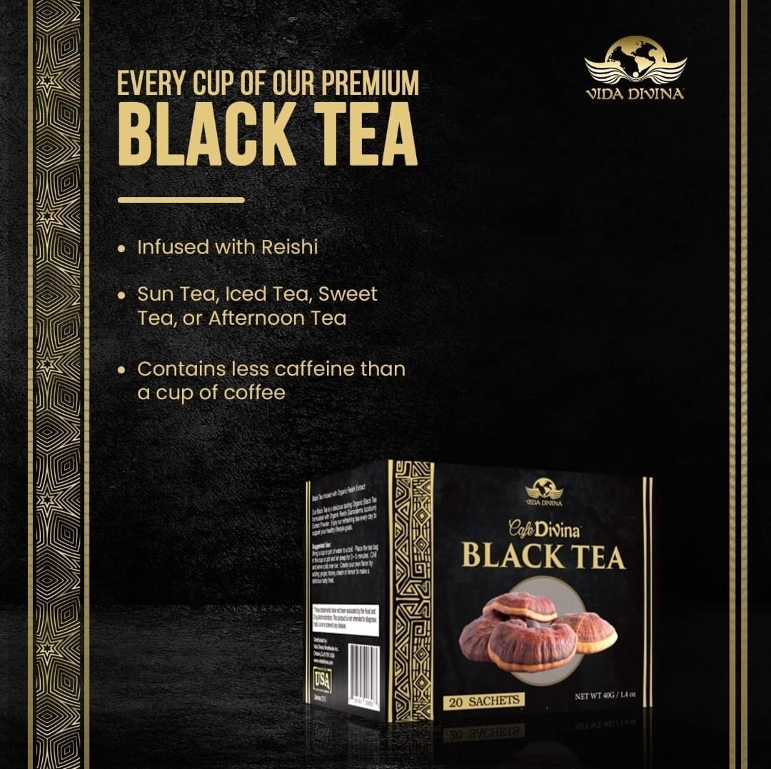 Vida Divina Café Divina Black Tea, Infused with Organic Ganoderma Reishi Extract