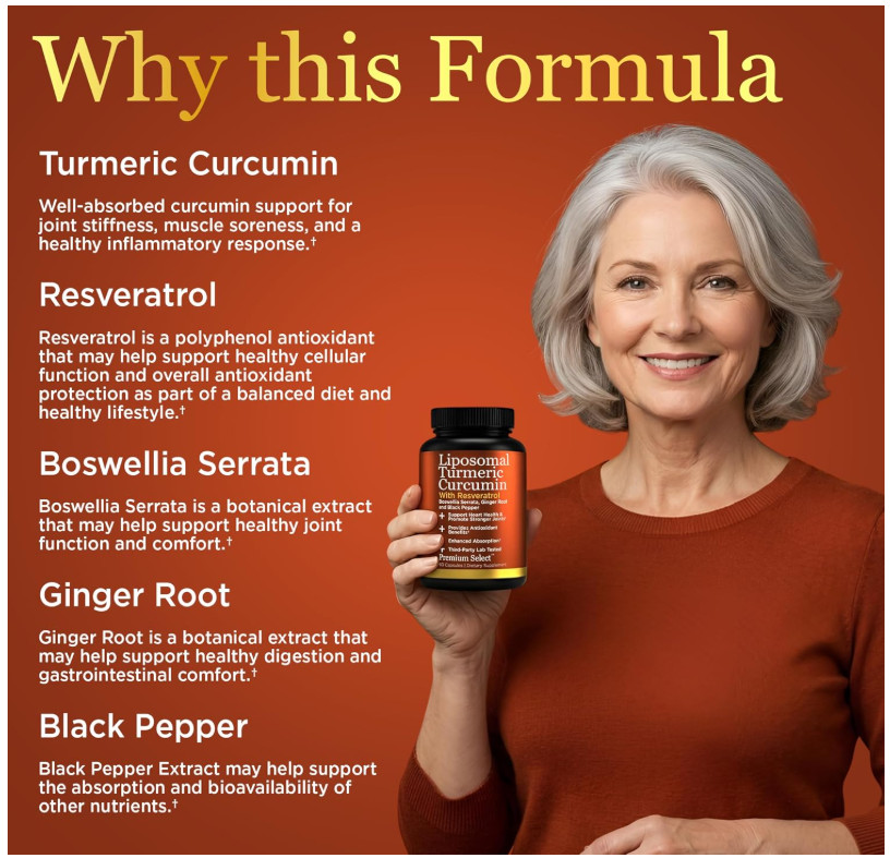 Liposomal Turmeric Curcumin Resveratrol Joint Relief Supplement High Absorption