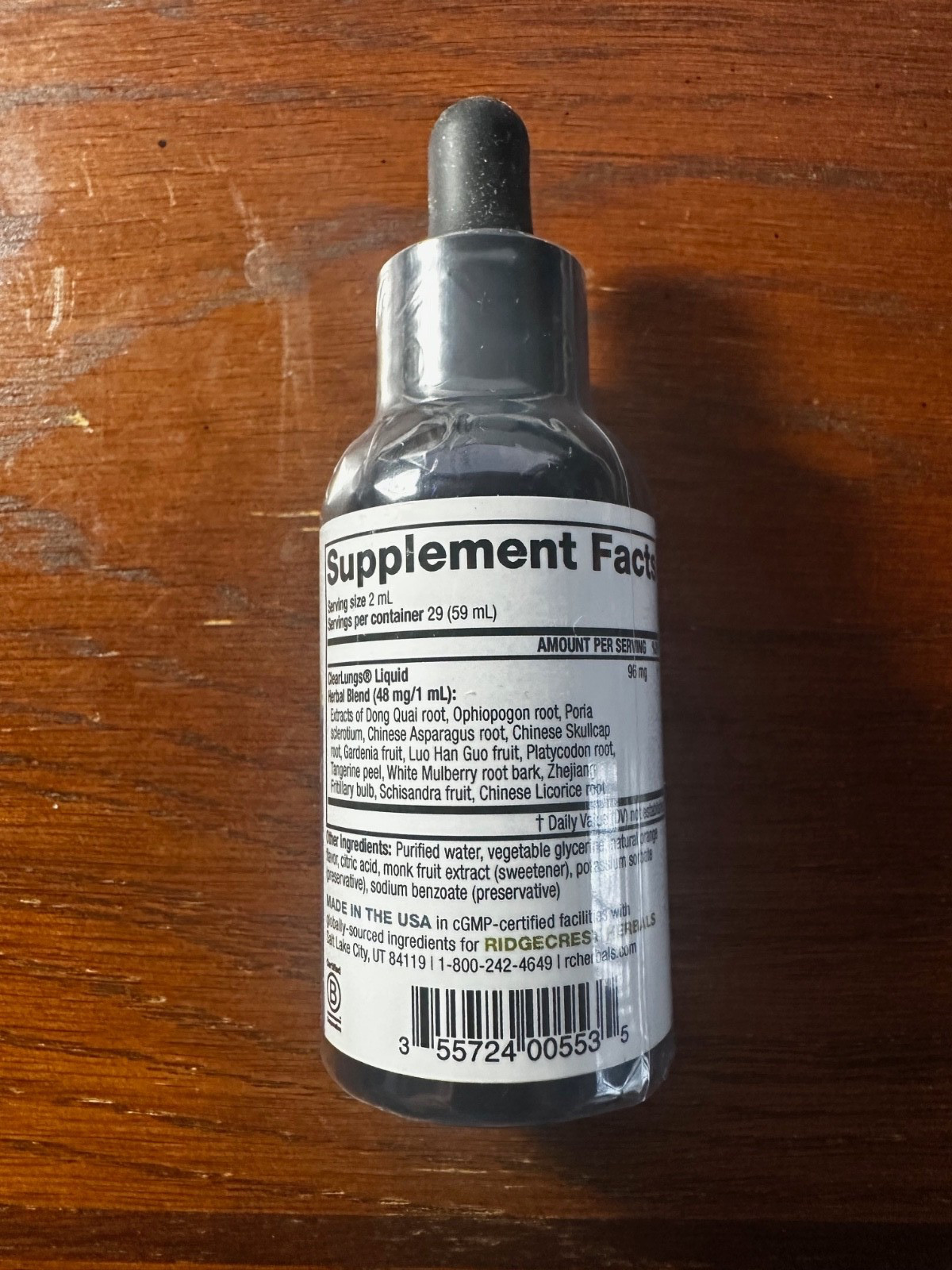 Ridgecrest Herbals ClearLungs Liquid Herbal Wellness Supplement 2 fl. oz. sealed