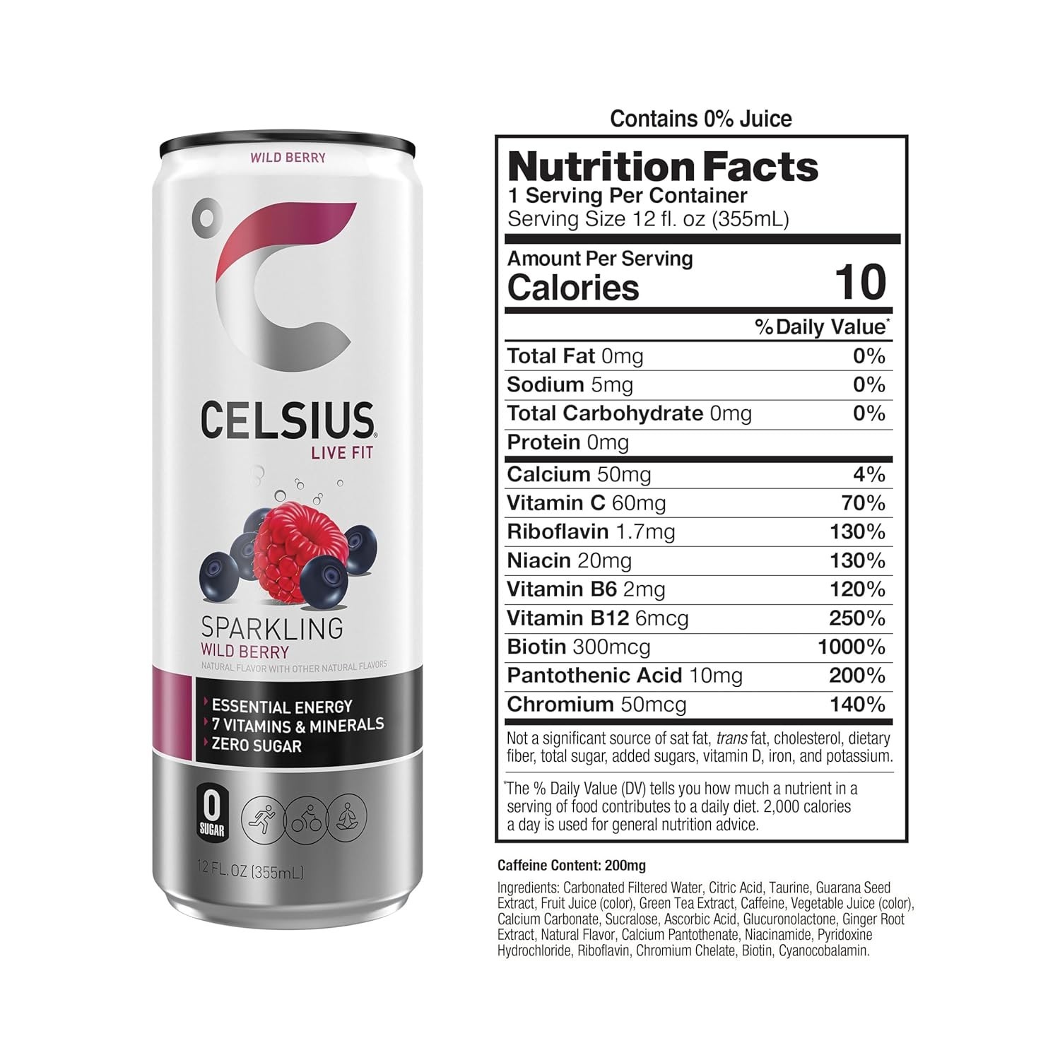 CELSIUS Sparkling Wild Berry Energy Drink, 12 Fl Oz Cans, 4 Pack