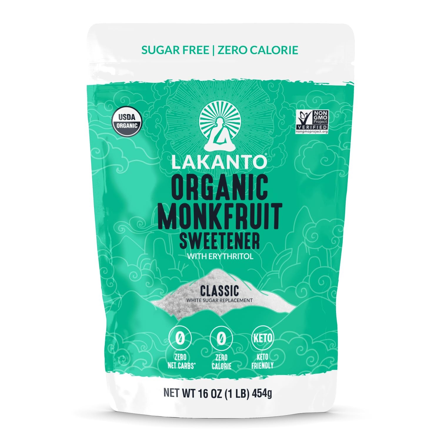 Lakanto Organic Classic Monk Fruit Sweetener with 16 Ounce (Pack of 1)