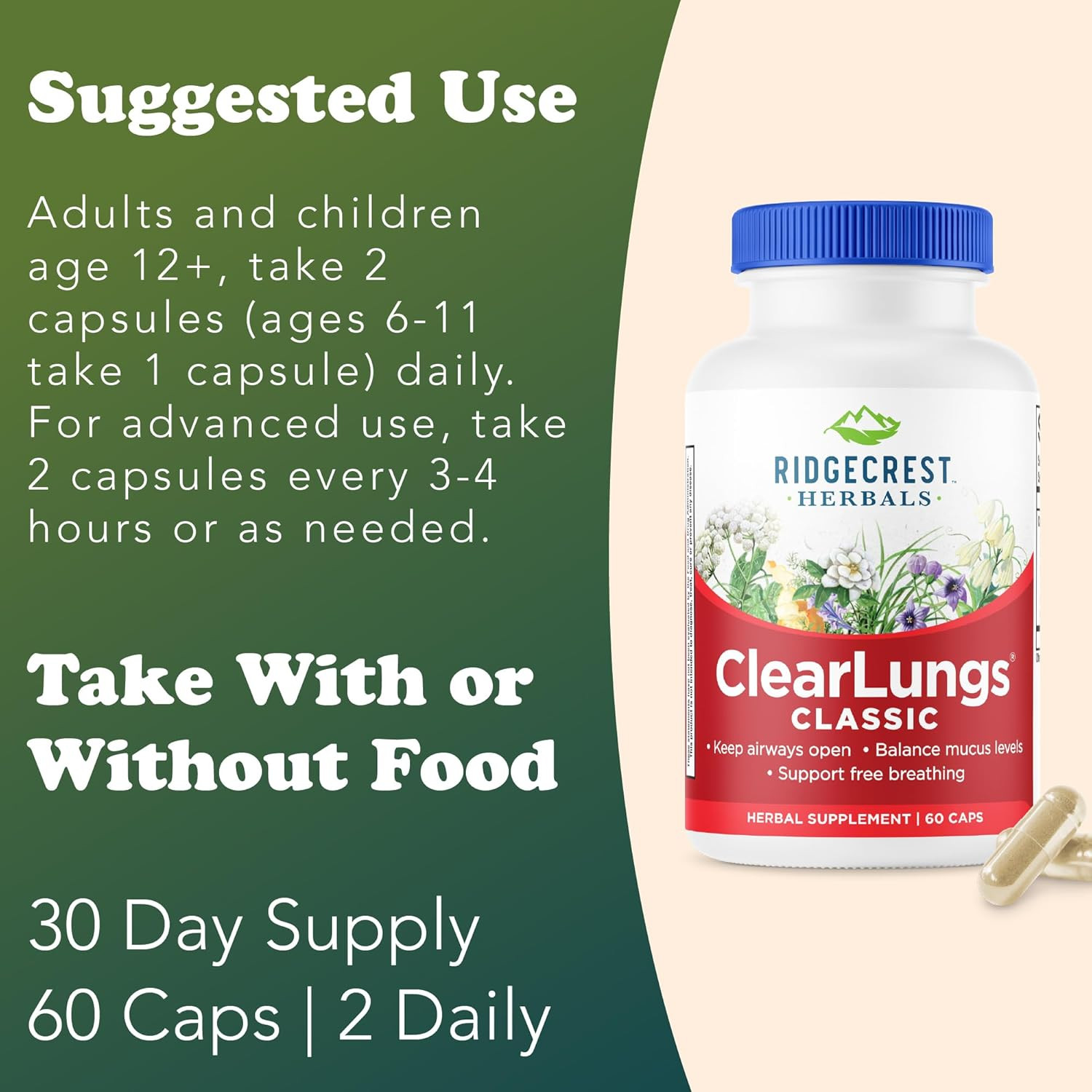 Ridgecrest Herbals Clearlungs Classic, Daily Health Supplement, Natural Lung and