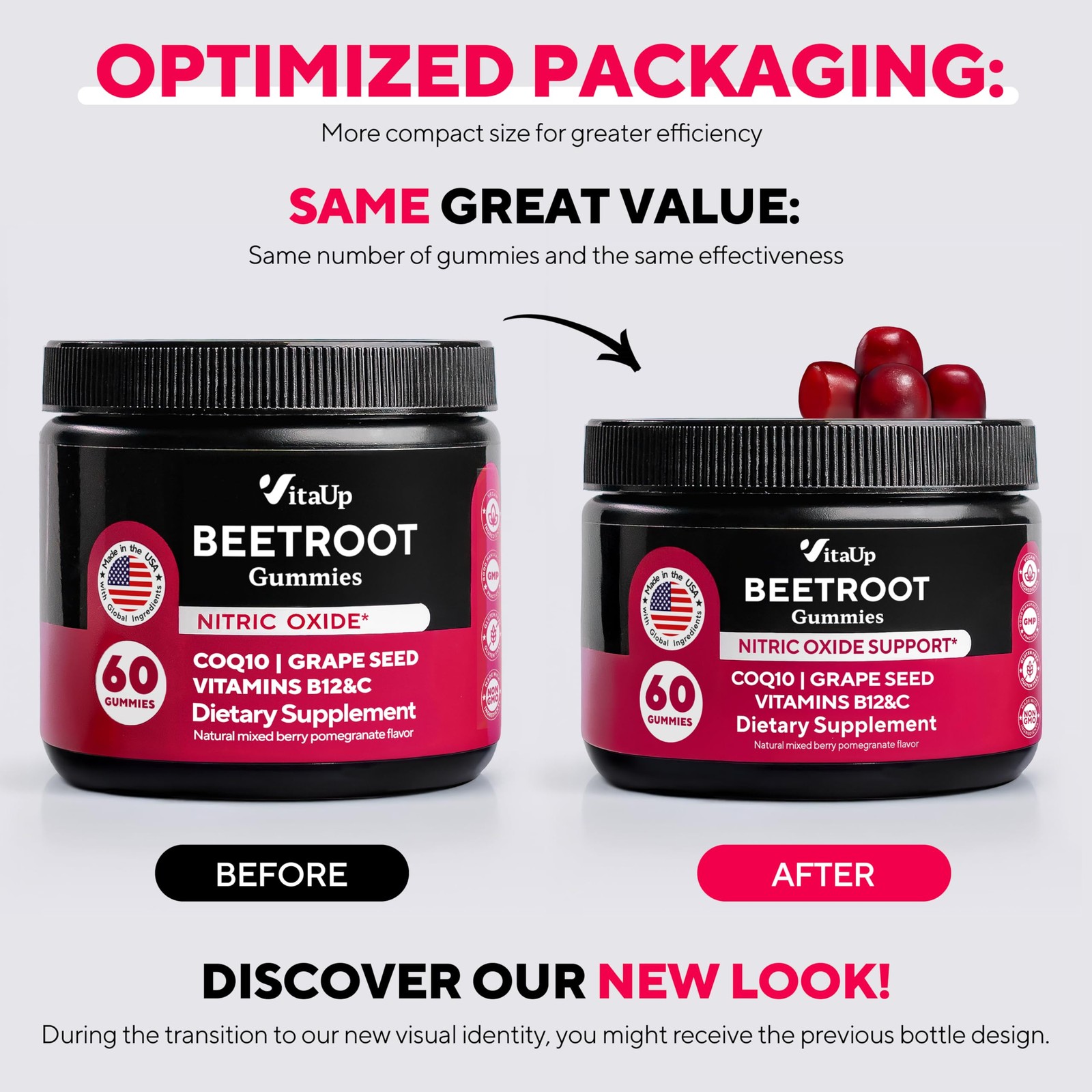 Beet Root Gummies with Grape Seed CoQ10 Vitamin C B12 – 60 Chews
