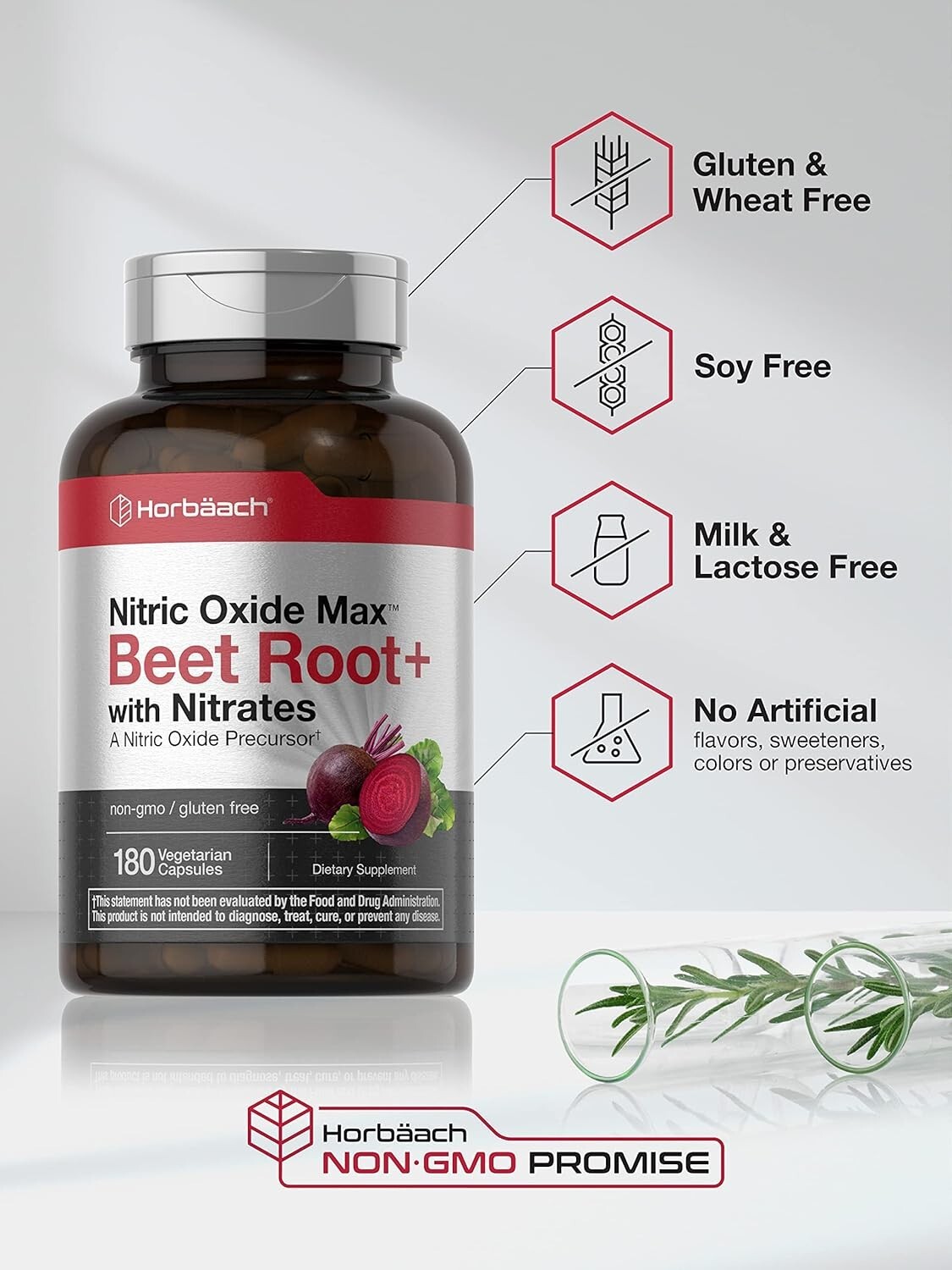 Nitric Oxide Beet Root Capsules | Including Nitrates | 180 Count | by Horbaach