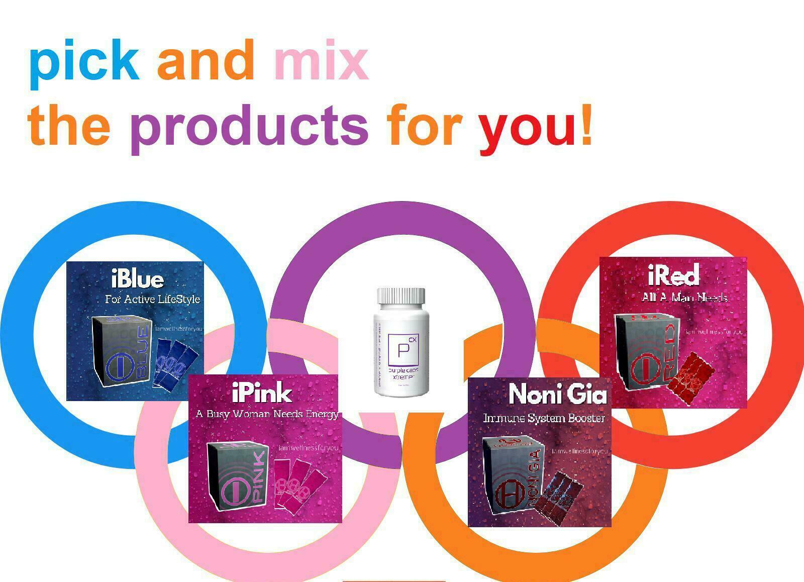 Bhip Package Energy Drink I BLUE&I PINK&I RED NONI GIA&PURPLE CAPS Wellness pick